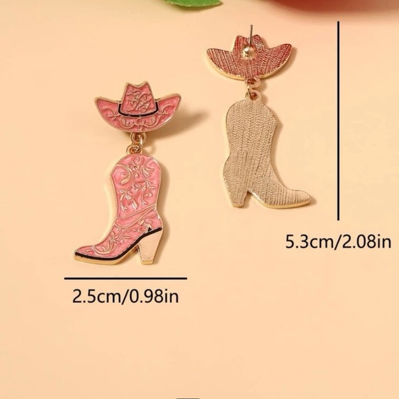 Pink Cow Girl Boot Earrings western - Picture 2 of 5